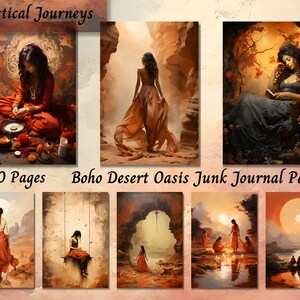 Boho Desert Oasis Junk Journal Paper, Vintage Sand Digital Scrapbooking, Cactus Flower Collage Sheet Paper, Dune Background Mixed Media JPG