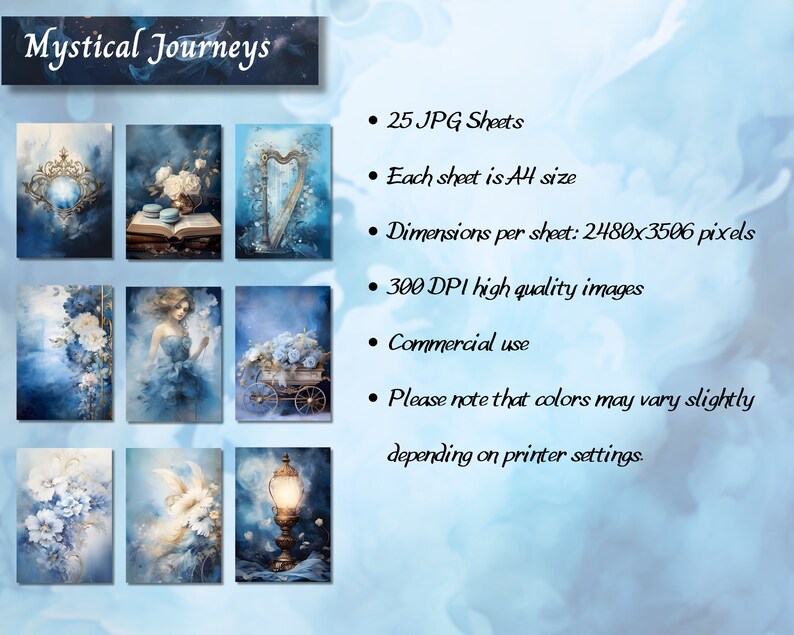 Blue Journal Paper, Shabby Chic Printable Watercolor Journal Pages ...