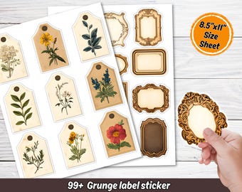 99+ Grunge Label Sticker Set | Vintage Scrapbooking and Journals (Digital Download)