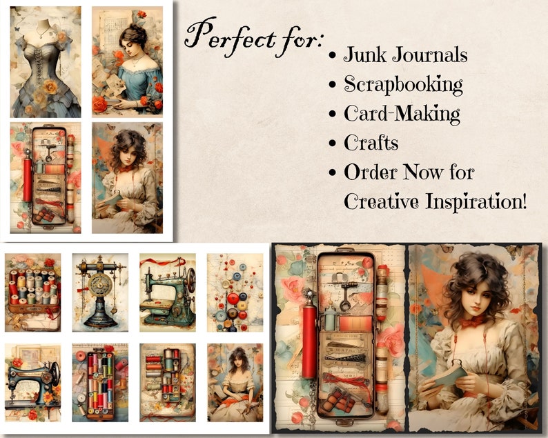 Vintage Sewing Junk Journal Bundle, Shabby Chic Sewing Ephemera Kit ...