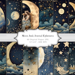 Moon Junk Journal Digital Paper, Celestial Printable Ephemera Page, Astrology Scrapbooking Collage Sheet, Astronomy Digital Mixed Media JPG