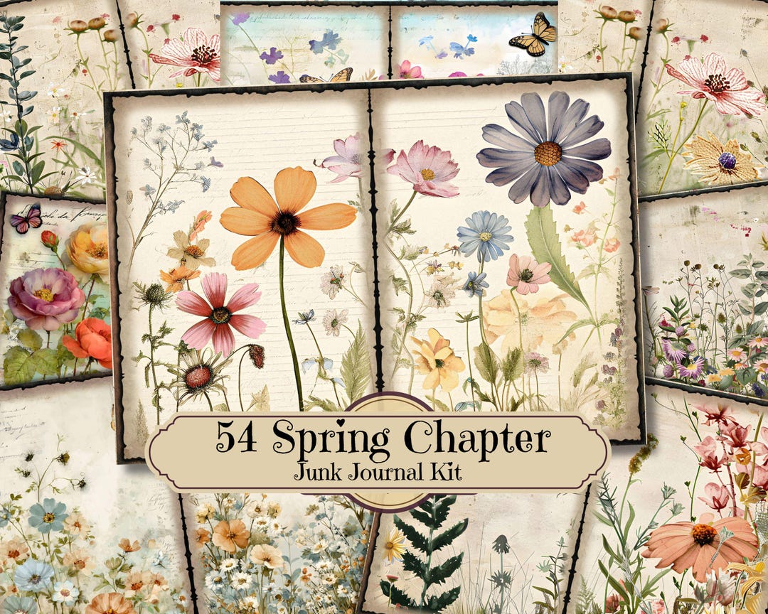 Vintage Spring Bird Junk Journal Kit, Watercolor Floral Ephemera ...