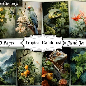 Papel collage de selva tropical, diario Shabby Chic, efímeras imprimibles con temática de la naturaleza, álbumes de recortes digitales vintage, tarjeta ATC, kit de diario basura