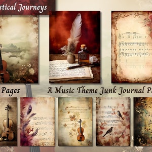 Music Theme Junk Journal Paper, Vintage Song Sheet Printable Ephemera, Grunge Musical Instruments Scrapbook Collage,Aged Background Page ATC
