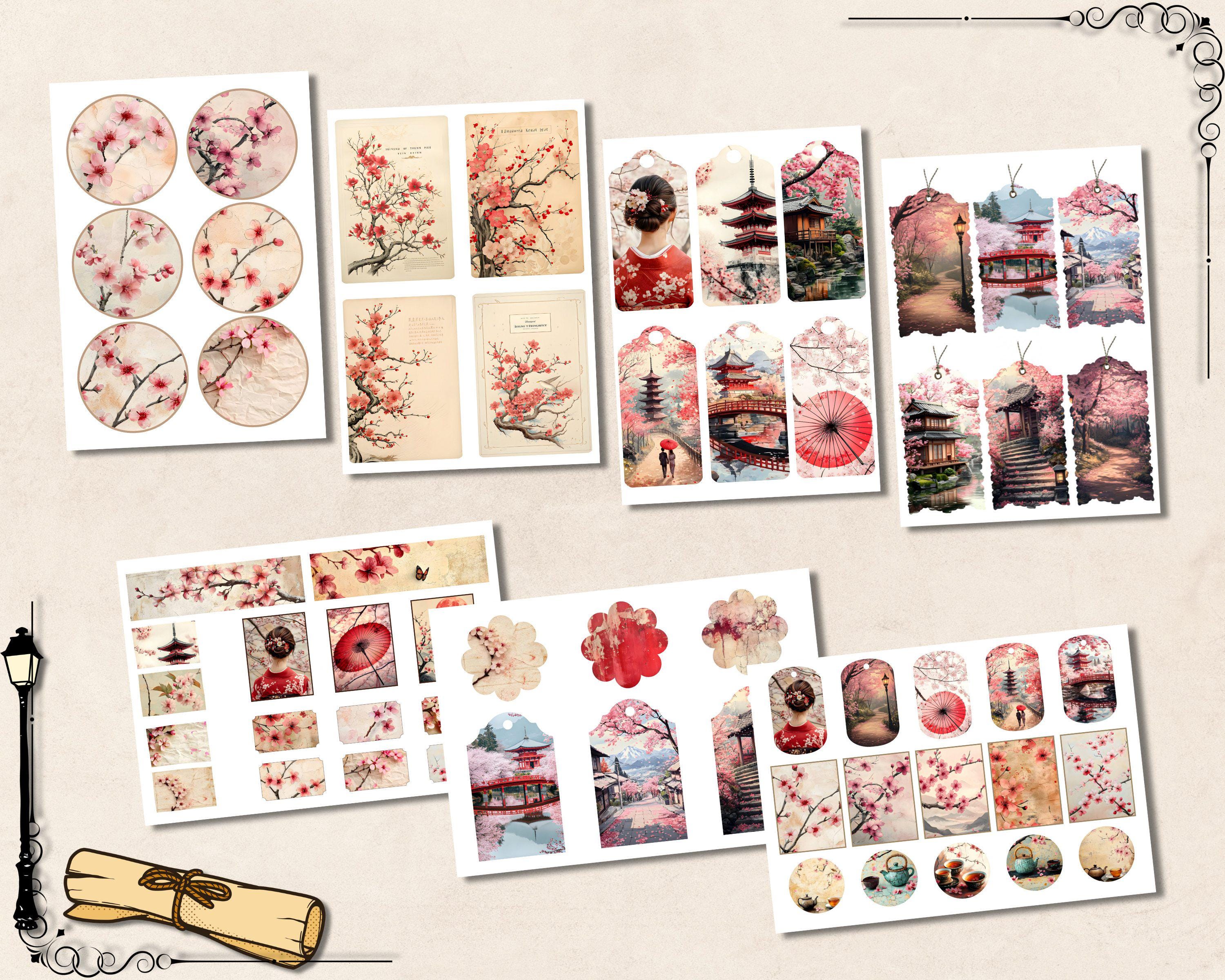 Japan Junk Journal Paper, Japanese Cherry Blossom Printable Japan Junk Journal Paper, Japanese Cherry Blossom Printable