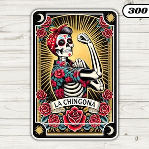 Carta del Tarot La Chingona Png, Carta del Tarot Divertida de Esqueleto de Mujer Fuerte, Descarga Digital de Calavera de Bruja, Archivo de Camiseta de Moda Imprimible de Halloween