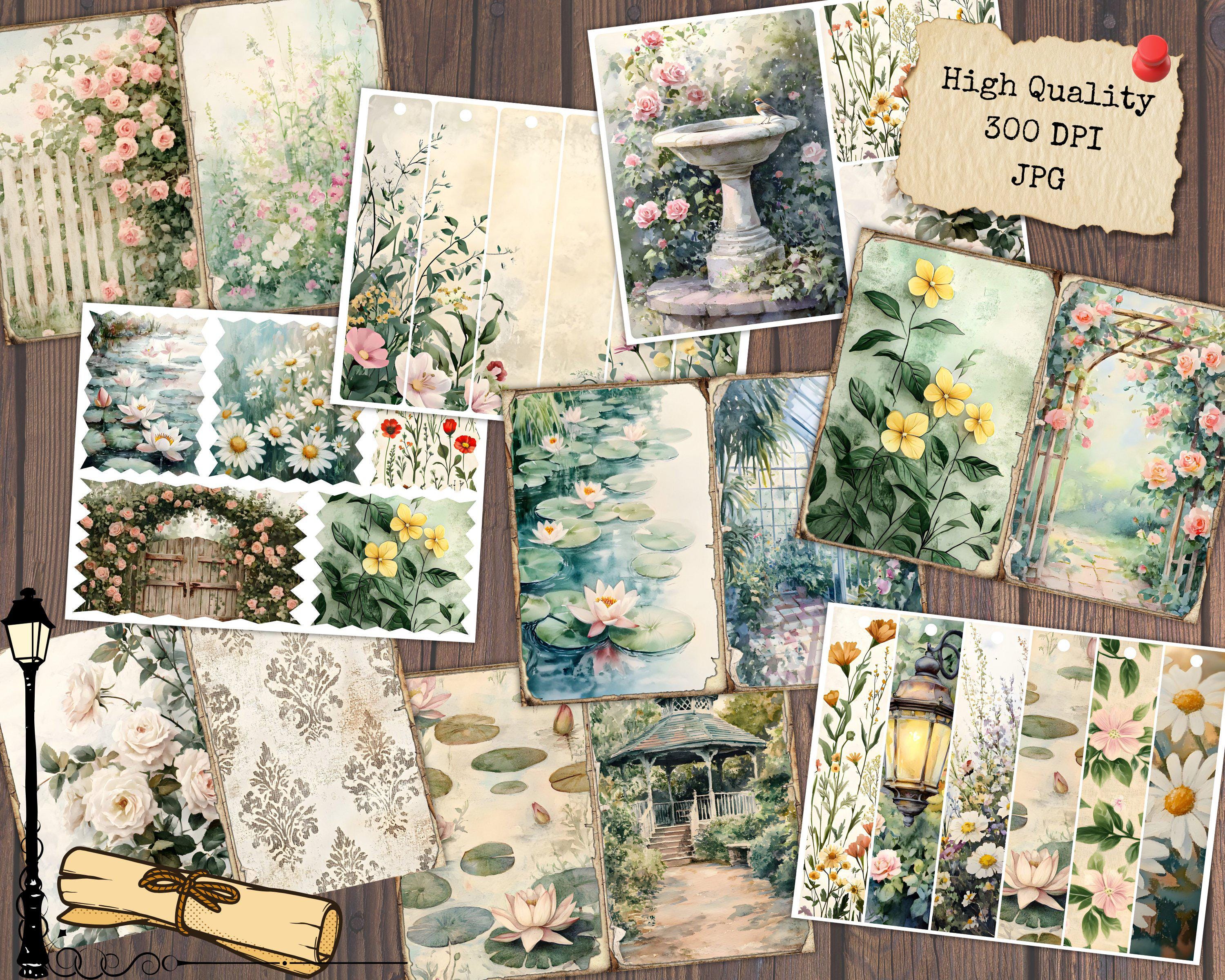Garden Junk Journal Kit, Nature Shabby Chic Paper, Floral Botanical ...