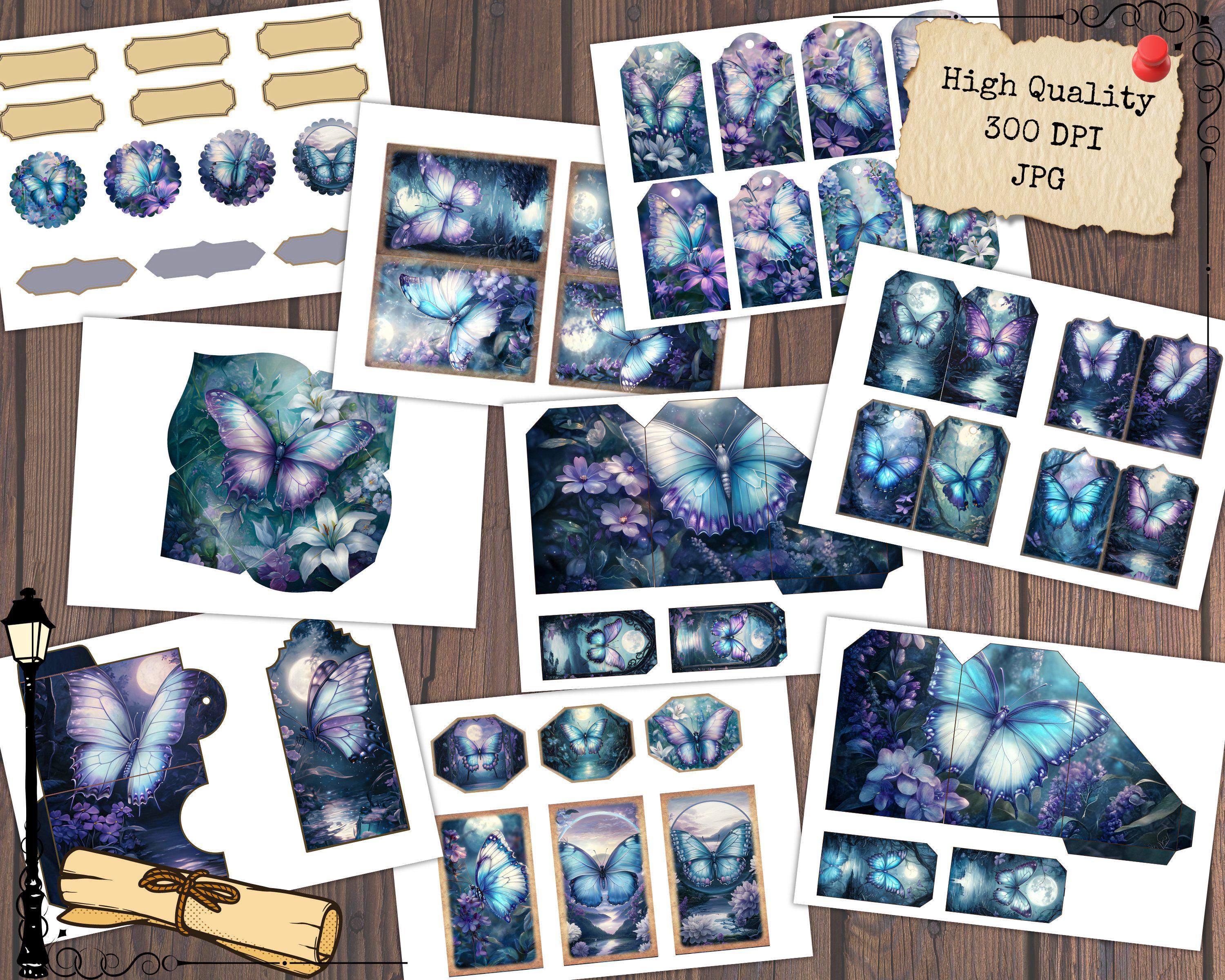 Butterfly Junk Journal Kit Page, Watercolor Fantasy Butterflies ...