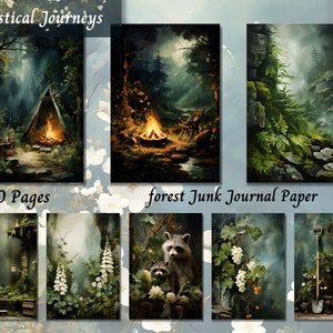 Forest Junk Journal Kit Paper, Watercolor Nature Vintage Printable Ephemera, Shabby Chic Digital Scrapbook Collage,Background Pages Supplies