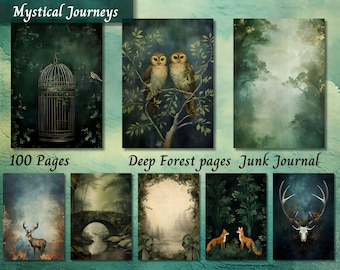 Deep Forest Junk Journal Paper, Watercolor Green Plant Printable Ephemera, Botanical Scrapbook Collage Sheet, Mystical Nature Background ATC