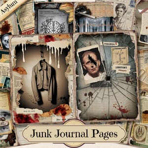 Vintage Asylum Junk Journal Pages – Creepy Horror Psychiatric Ephemera & Lost Place Collage Sheets – Printable Halloween Scrapbook Kit