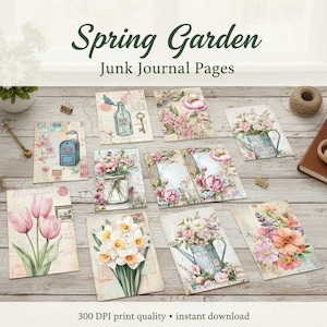 Spring Garden Junk Journal, Floral Shabby Chic Printable Ephemera, Vintage Flower Scrapbooking Collage Sheet, Background Mixed Media Pages image 10