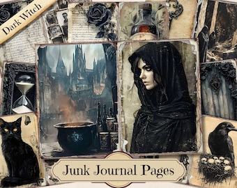 Witchcraft Junk Journal Kit – Gothic Ephemera & Collage Sheets – Pagan Witch Printable for Scrapbooking – Instant Download