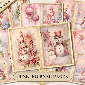Kit de diario basura navideño rosa, acuarela imprimible Shabby Chic, papel de álbum de recortes de efímeras de diario PNG, páginas de fondo de diario Suministros