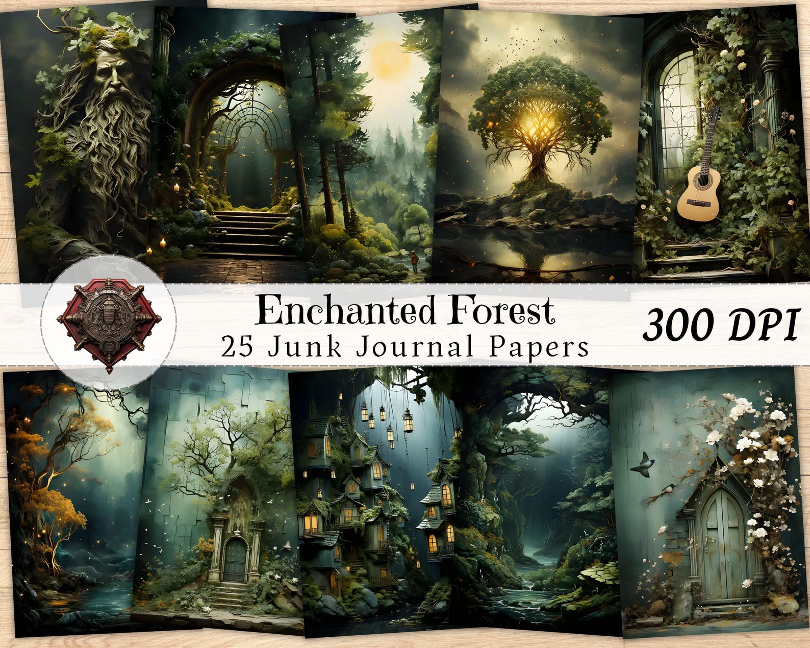 Enchanted Forest Junk Journal Paper JPG, Nature Vintage Digital Shabby ...