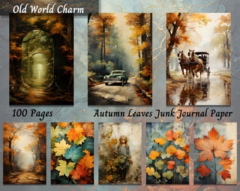 Big Bundle Junk Journal! Autumn Printable Ephemera Digital Paper, Fall Thanksgiving Collage Sheet, Shabby Vintage Leave, Background ATC Card