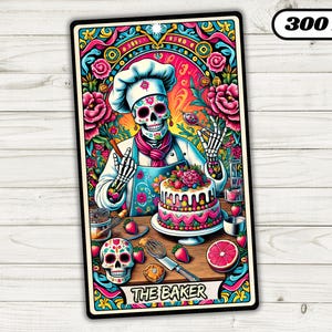 The Baker Tarot Card, Baking Skeleton Sublimation Design, Cooking Skull Witchy Chef, Floral Tarot Cards Digital Download, T-Shirt Mug PNG