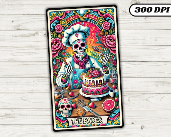 The Baker Tarot Card, Baking Skeleton Sublimation Design