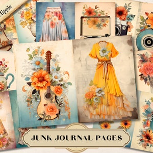 Boho hippie junk Journal Kit, kleurrijke boho afdrukbare ephemera, vintage scrapbooking collage vel papier, digitale achtergrond Mixed Media