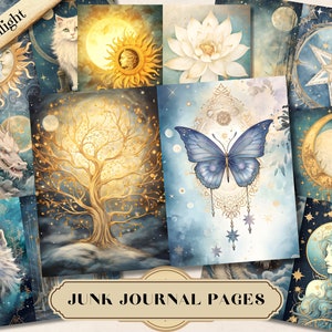 Celestial Junk Journal Kit, Moonlight Astrology Printable Ephemera,Mystical Moon Grunge Scrapbook Collage Sheet, Vintage Lunar Space Paper