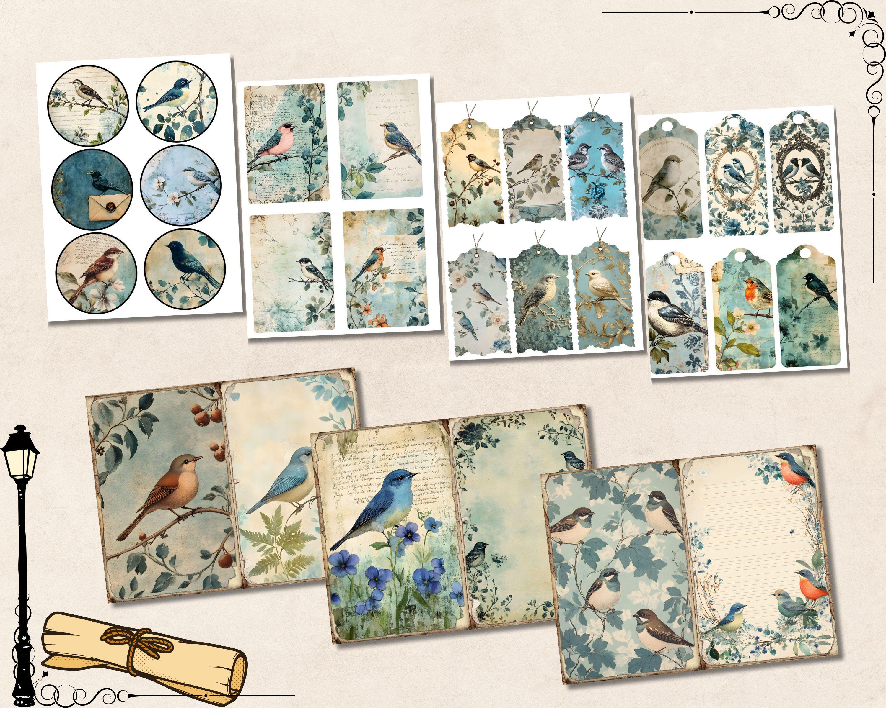 Junk Journal Folio Kit Vintage Birds, Bird Aged Printable Ephemera, Old ...