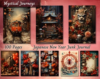 Japanese New Year Junk Journal, Asian Flower Printable Ephemera, Vintage Shabby Chic Paper, Floral Scrapbook Collage Sheet, Background Page