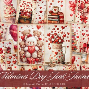 Journal indésirable de la Saint-Valentin, page éphémère imprimable coeur d'amour, feuille de collage pour scrapbooking mignon vintage, papier technique mixte de fond ATC