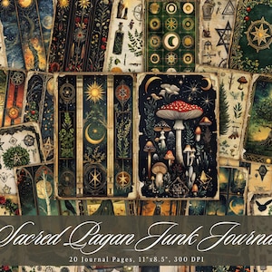Sacred Pagan Junk Journal Kit – Mystic Moon & Green Witch afdrukbare pagina&#39;s met vintage ephemera – digitaal plakboek, direct downloaden