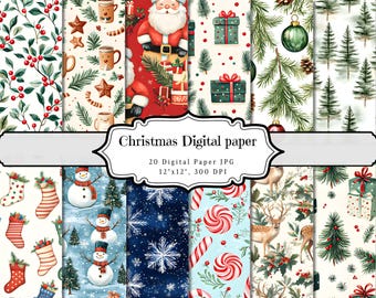 Christmas Digital Paper, Winter Xmas Printable Ephemera, Vintage Santa Candy Cane Junk Journal, Scrapbooking Collage Sheet, Background Pages