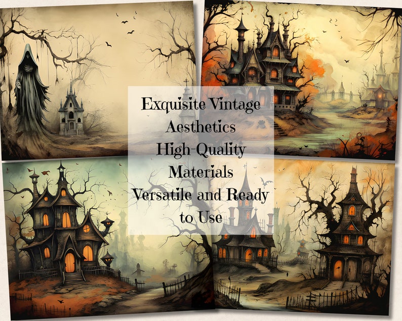 Haunted House Junk Journal Pages, Vintage Halloween Printable Ephemera ...