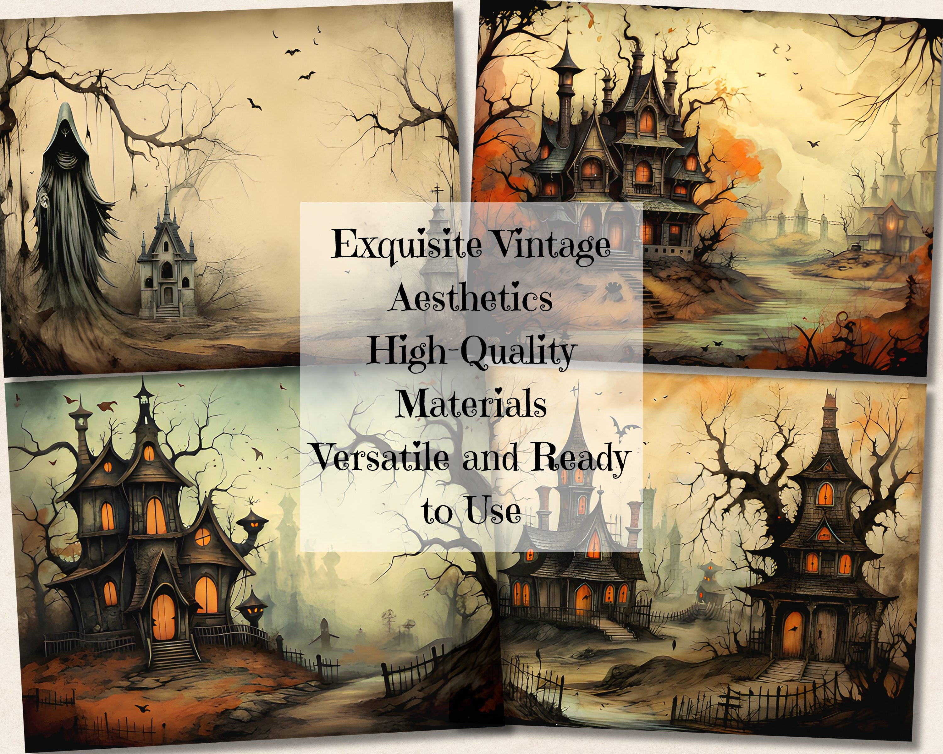 Haunted House Junk Journal Pages, Vintage Halloween Printable Ephemera ...