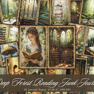 Deep Forest Reading Junk Journal, Forest Printable Ephemera, Vintage Woodland Fairy Scrapbooking Collage Sheet, Background Mixed Media Pages