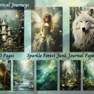 Sparkle Forest Junk Journal Paper, Digital Mixed Media, Printable Ephemera, Vintage Journaling Kit, Scrapbooking Supplies, Fussy ATC Card