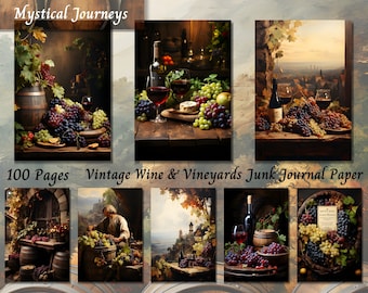 Vintage Wine Junk Journal Kit, Vineyard Shabby Chic Ephemera, Printable Scrapbook Collage Paper