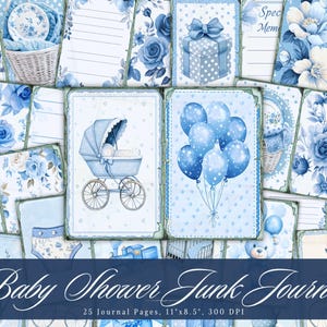 Carta per diario "Junk Shower", carta da stampa "Ephemera" in stile acquerello shabby chic, foglio per collage di scrapbooking, pagine con sfondo per tecniche miste ATC