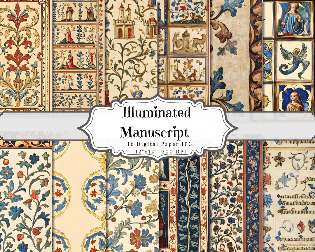 Illuminated Manuscript Digital Paper | Printable Medieval Junk Journal ...