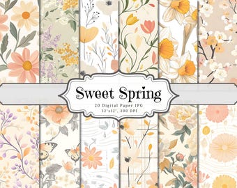 Floral Digital Paper, Summer Botanical Junk Journal Pages, Printable Vintage Spring Scrapbook Backgrounds, Flower Garden Collage Sheets