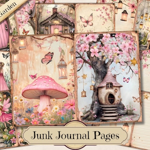 Papier de journal indésirable du jardin des fées, éphémères imprimables floraux shabby Chic, feuille de collage album de scrapbooking forêt mystique vintage, page d'arrière-plan ATC