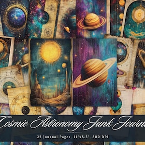 Cosmic Astronomy Junk Journal Paper, Space Planet Printable Ephemera, Vintage Star Galaxy Scrapbooking Collage Sheet, Background Mixed Media