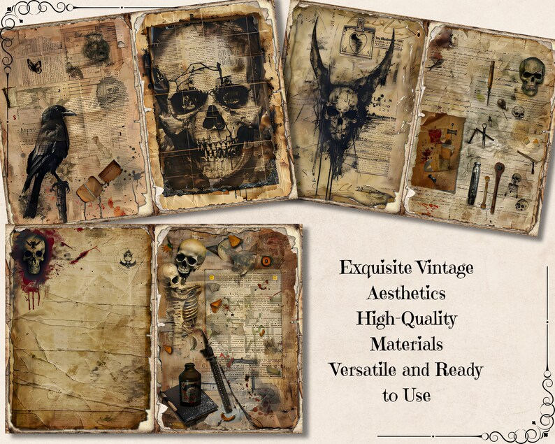 Sinister Pattern Sinister Junk Journal Paper, Vintage Spooky Printable Ephemera, Old ...