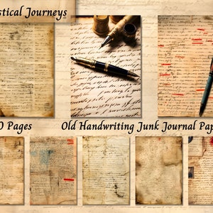 Vintage Handgeschriebene Junk Journal Seiten, Druckbare Schrift Antike Alte Papierstruktur, Neutrale Ephemera Scrapbooking, Collage Kit Download