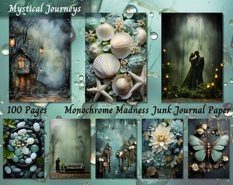 Monochrome Madness Junk Journal Paper, Printable Ephemera,