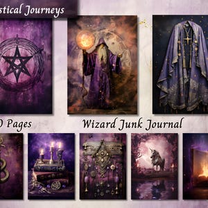 Wizard Junk Journal, Witchy Magic Printable Ephemera, Vintage Purple Potion Scrapbooking Collage Sheet, Background Mixed Media Pages ATC