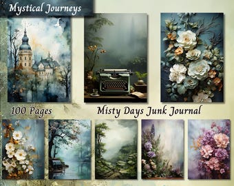 Misty Days Junk Journal Kit, Vintage Floral Botanical Pages, Moody Aesthetic Printable Journal, Cottagecore Ephemera Paper