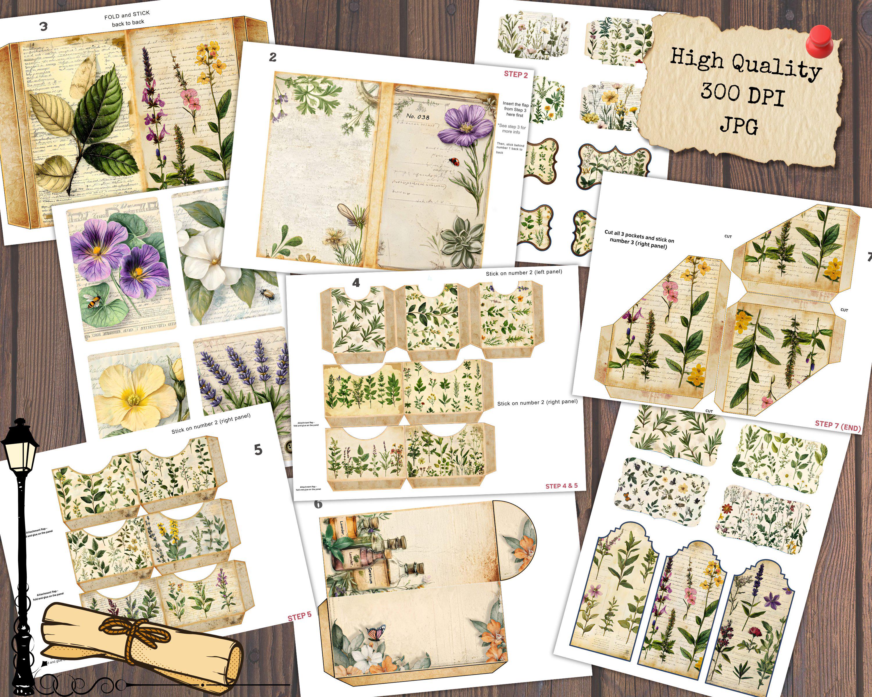 Vintage Botanical Junk Journal Kit, Printable Pages, Floral Ephemera ...