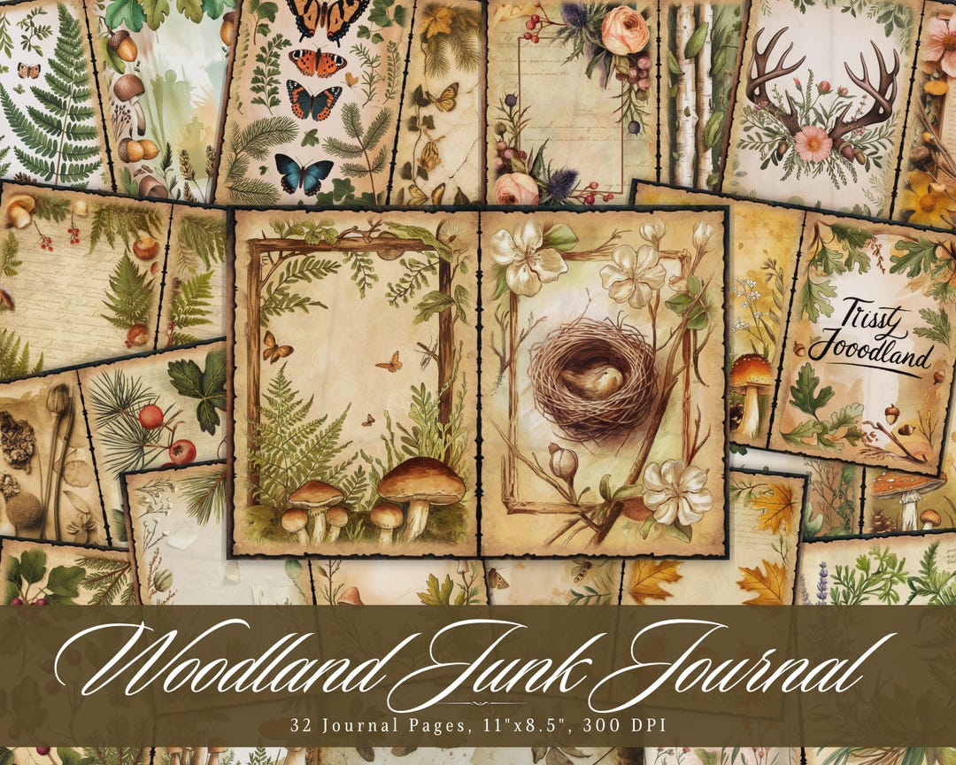 Woodland Junk Journal Kit Printable, Earthy Whimsical Forest Pages ...