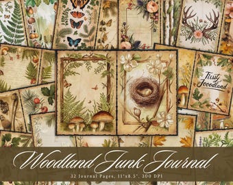 Woodland Junk Journal Kit, Forest Ephemera, Rustic Nature Pages, Earthy Fairytale Scrapbook Papers, Digital Download