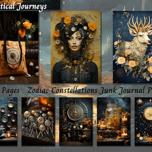 Zodiac Constellations Junk Journal Paper, Celestial Space Digital Background, Astrology Sign Vintage Page, Printable Ephemera Scrapbooking