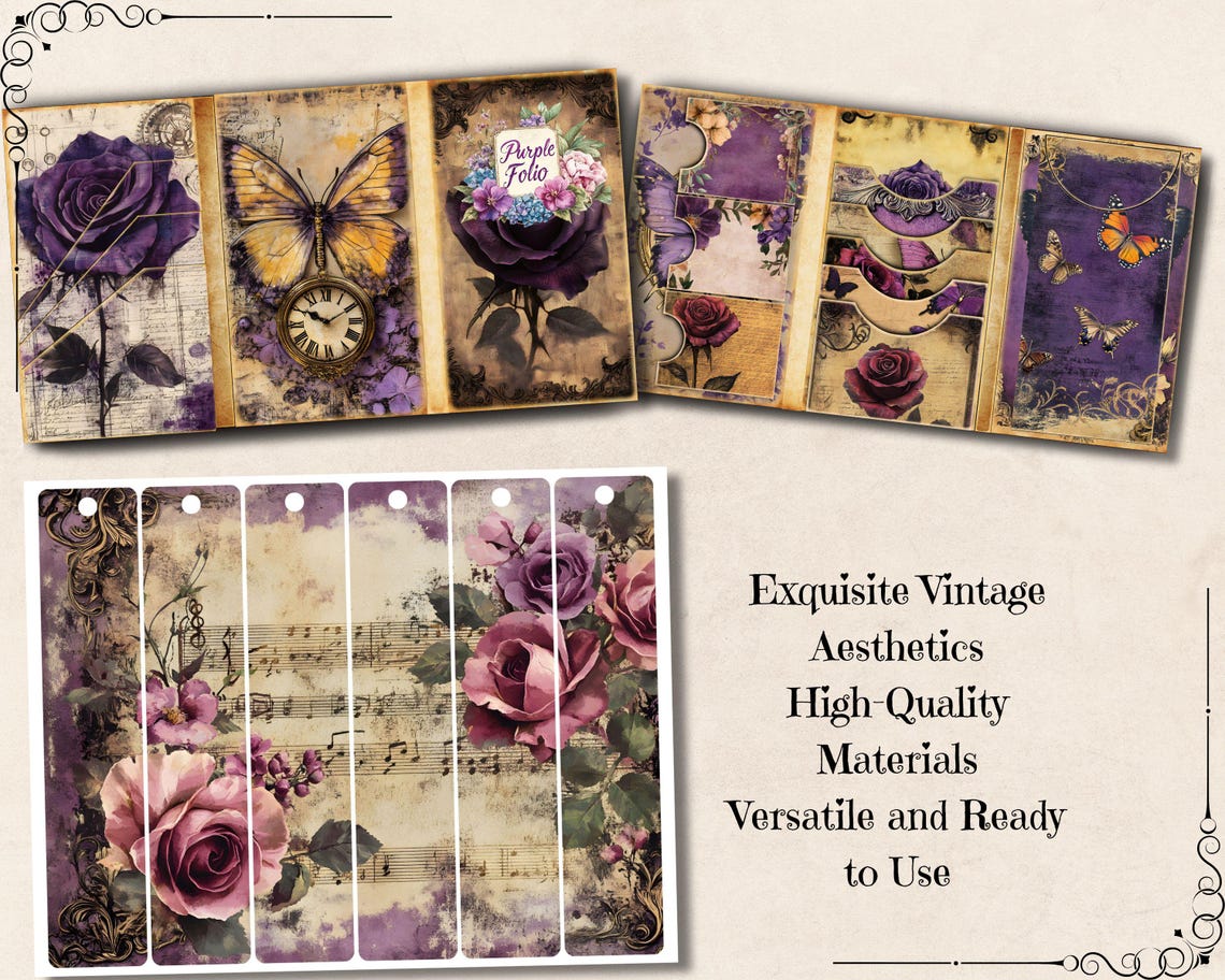 Purple Folio Junk Journal Kit, Lavender Printable Ephemera, Vintage ...