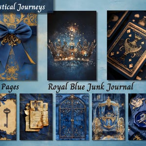 Carta da giornale blu reale, carta da giornale vintage con acquerello, pagine di collage per scrapbooking shabby chic, sfondo con tecniche miste